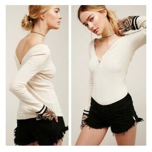 Free People Thermal with lace cuffs